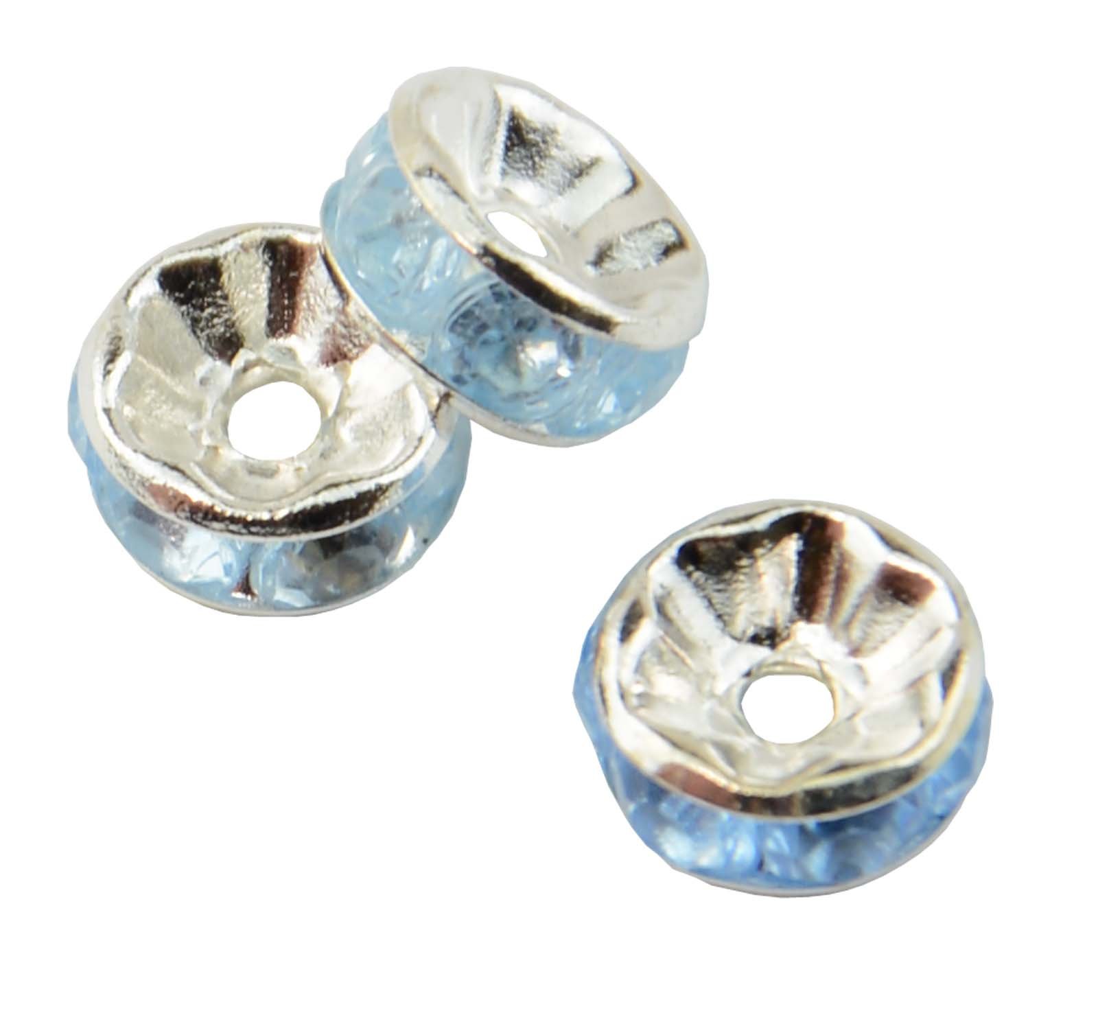 Box Displays Light Blue Pack Of 30 Rhinestone Crystal Rondelle 6X4mm Silver Colour Spacer Beads Diy Jewellery Making Craft Beading Fashion Jewelry Costume Design Spacer Finding Beads
