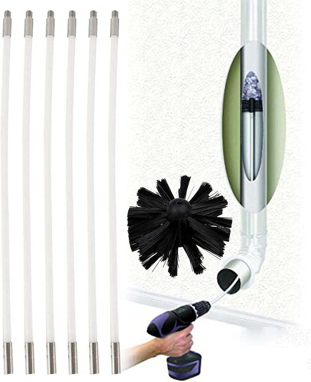 chimney sweep kit Chimney Cleaning Brush, Chimney Kit Sweeping Drain Set Chimney Brush Fireplace Cleaning Tools Kit For Duct Vent Cleaning Fireplace Flue, 15 Rods(410mm*100mm)+1 Brush Head(6 Rods,410m