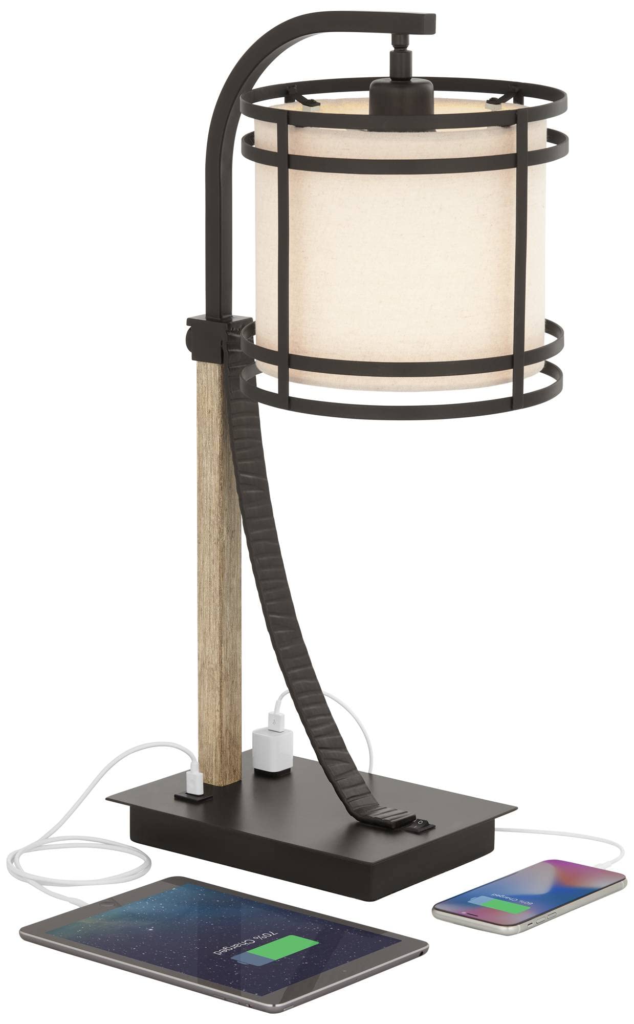 Franklin Iron Works Rustic Farmhouse Table Lamp 31 1/2" Tall With Usb Power Outlets In Base Bronze Burlap Drum Shade For Bedroom Living Room Beds At Foxvalley Mall In Aurora, IL