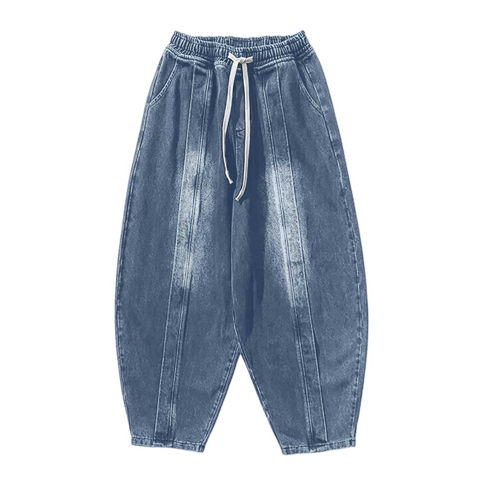 Pantalones Vaqueros Casuales para Hombre, diseño de Cintura elástica, Pantalones de Zanahoria, Pantalones Casuales, versátiles, Retro, con cordón