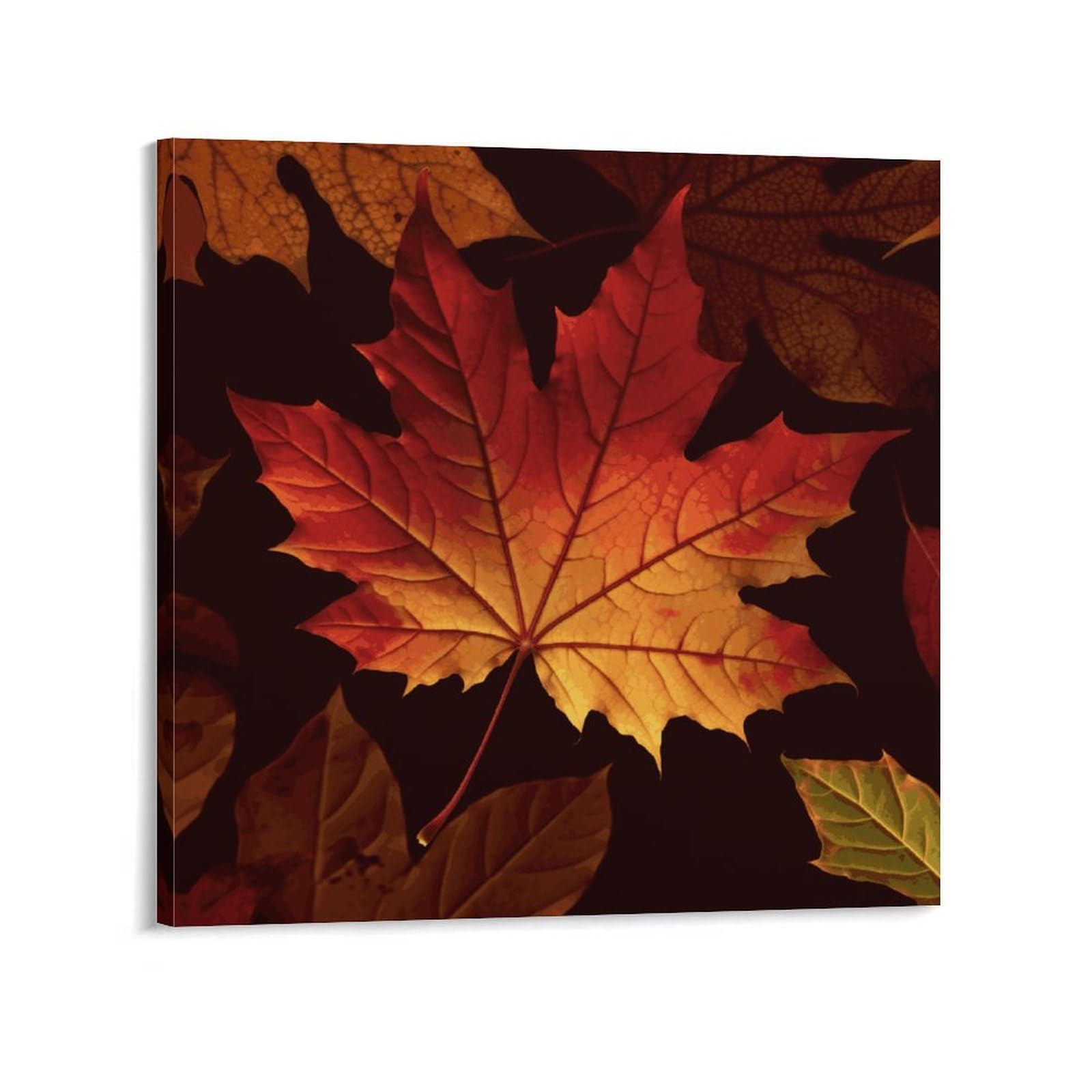KLOPH Fall Autumn Leaves Canvas Wall Art for Living Room 08x8inch Modern Artwork Painting for Bathroom Hanging Canvas Prints Aesthetic Wallart for Bedroom Kitchen Office Wall Decor