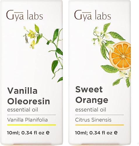 Aceite esencial de vainilla para piel y naranja para juego de difusor, juego de aceites esenciales 100% naturales de grado aromaterapia, 2 x 0.34
