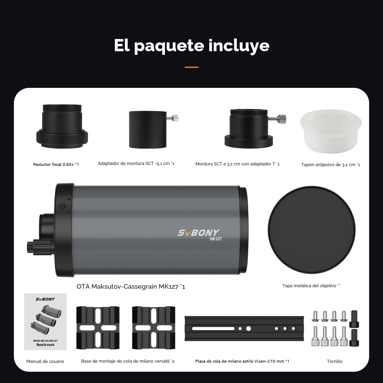 Svbony MK127 Telescopio Astronómico Adultos, 127mm Apertura f/11.8 Telescopio, Maksutov Cassegrain OTA, OTA Catadióptrico de Enfoque de Doble Velocidad para Astronomía Visual y Fotografía Planetaria