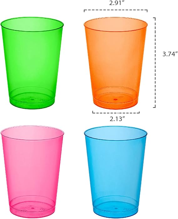Party Essentials Hard Plastic 10-Ounce Party Cups/Drinking Glasses/Tall Tumblers, 25-Count, Assorted Neon