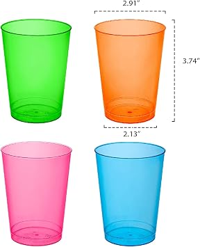Party Essentials Hard Plastic 10-Ounce Party Cups/Drinking Glasses/Tall Tumblers, 25-Count, Assorted Neon