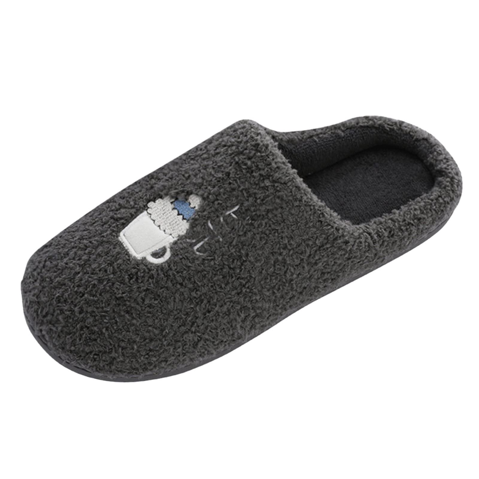 Men Slip on Fuzzy Linied House Slippers Memory Foam Slippers Scuff Outdoor Indoor Warm Plush Bedroom Dark Gray