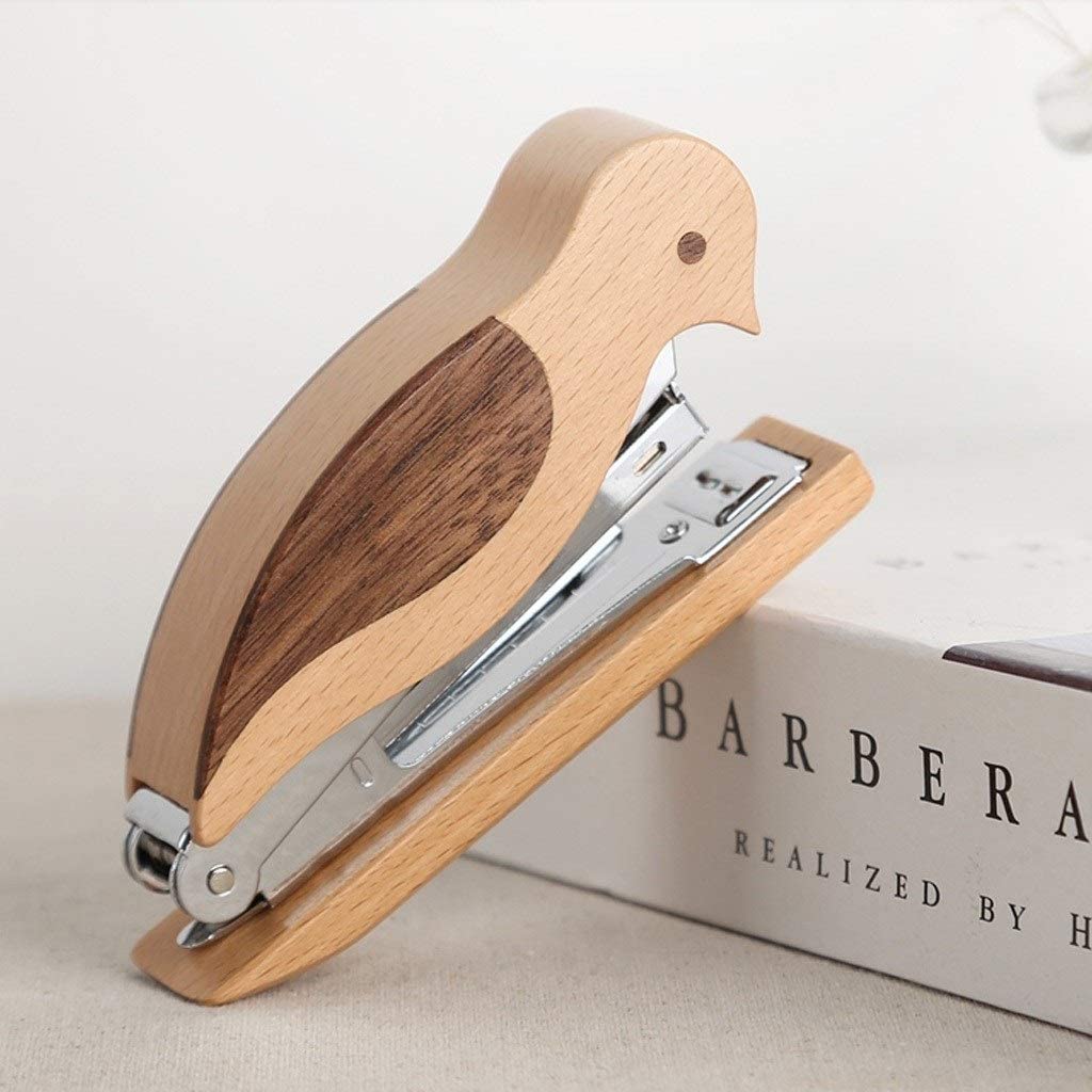 fhda Agrafeuse Portable Mini agrafeuses de Bureau créatives en Bois Bureau Pratique agrafeuse de Bureau Reliure Papeterie