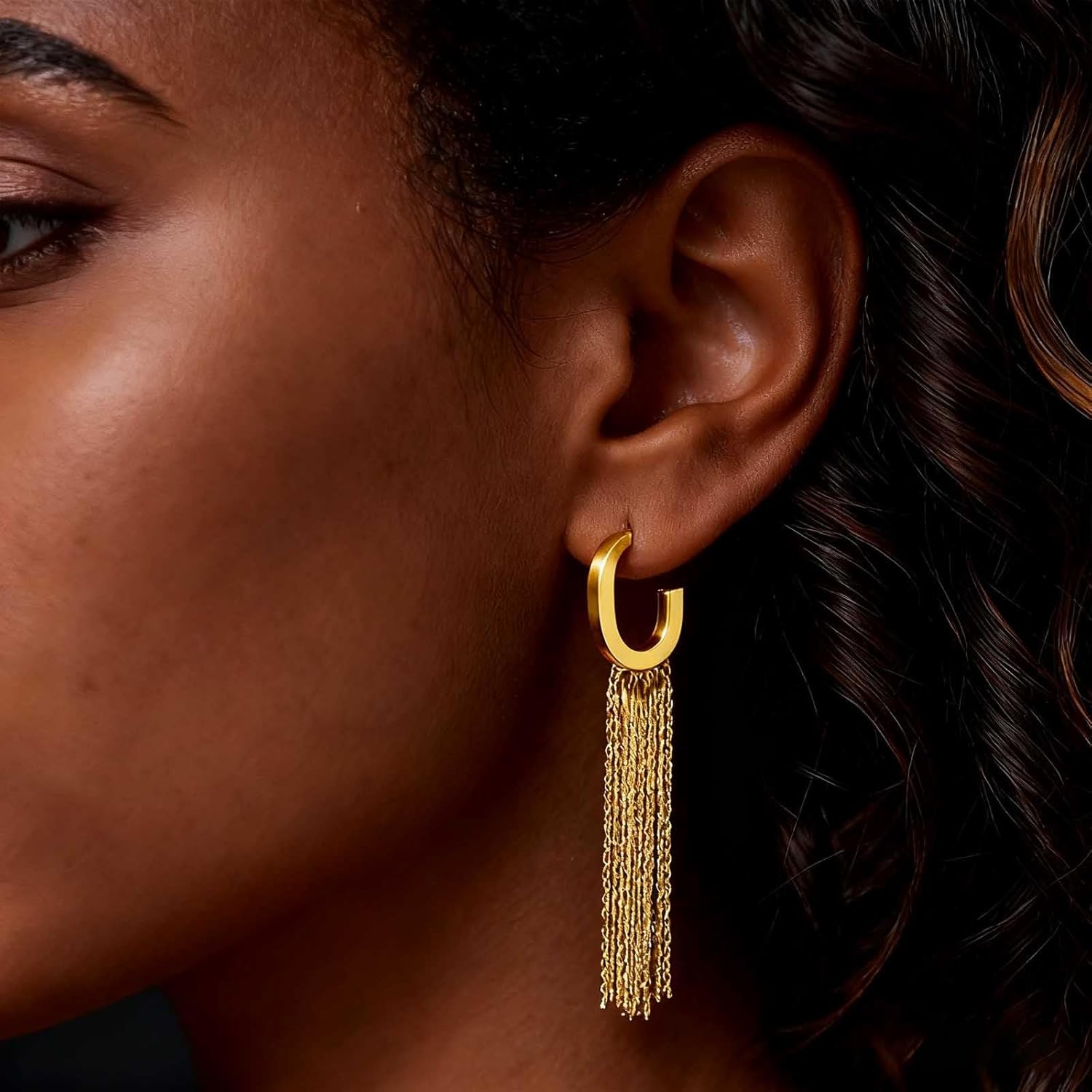 Vintage Gold Tassel Fringe Earrings Long Chain Tassel Earrings Linear Fringe Drop Sleek Chain Dangle Statement Jewelry for Women - Image 3