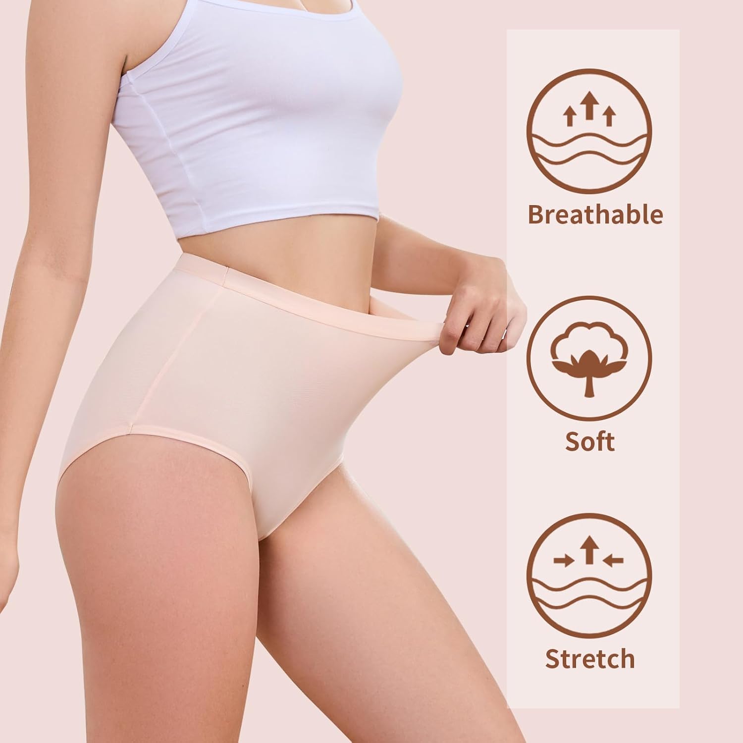 Womens Underwear Pack,C Section High Waisted Tummy Control Moisture-Wicking Brief Underwear,plus size Panties 6Packs - Image 2