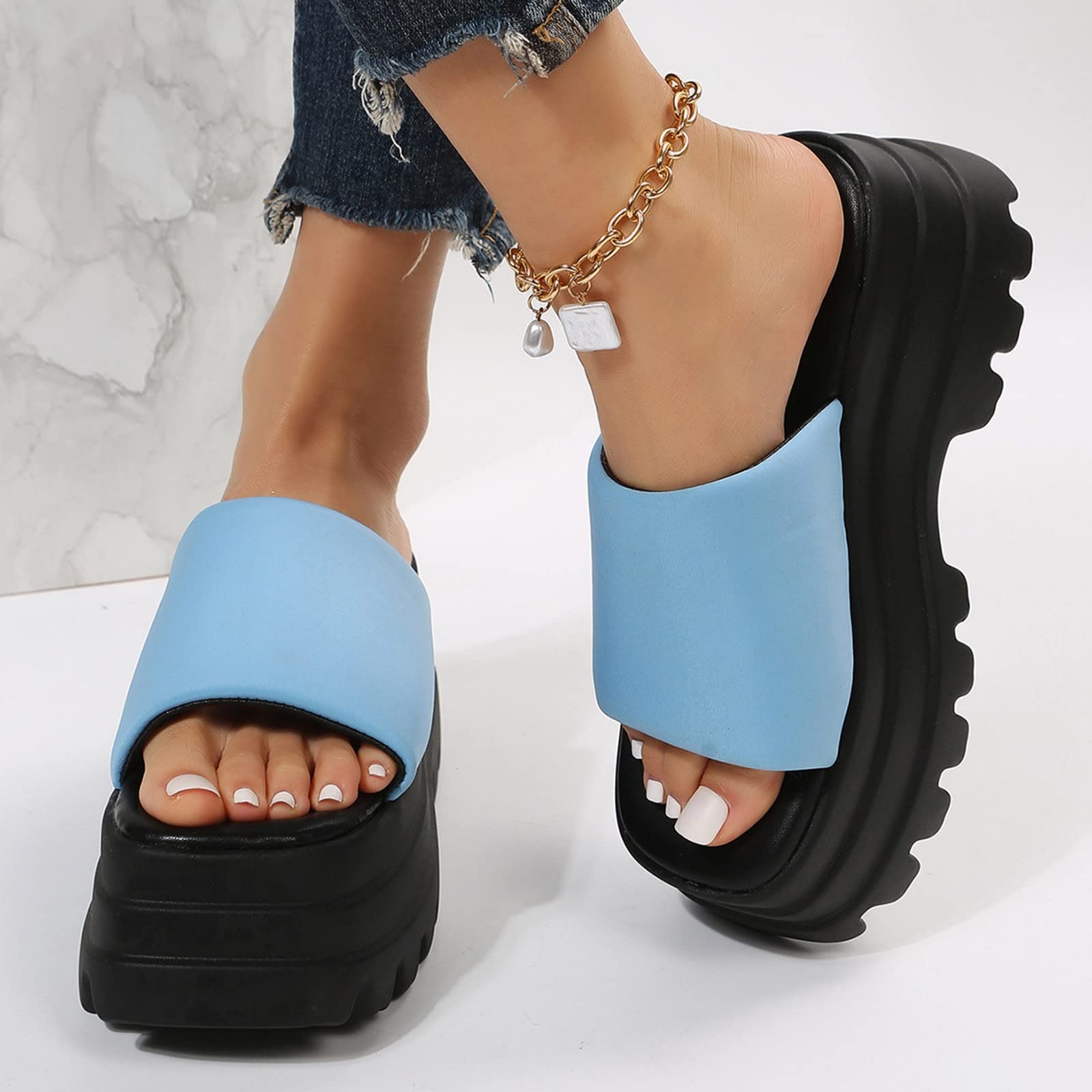 Chanclas Piscina Barefoot Verano Suaves Playa Sandalias De Gruesa Con Impermeable Y Punta Abierta De Tela Color SóLido Para Mujer A La Verano Mules Mujer Deportivas Piscina Barefoot