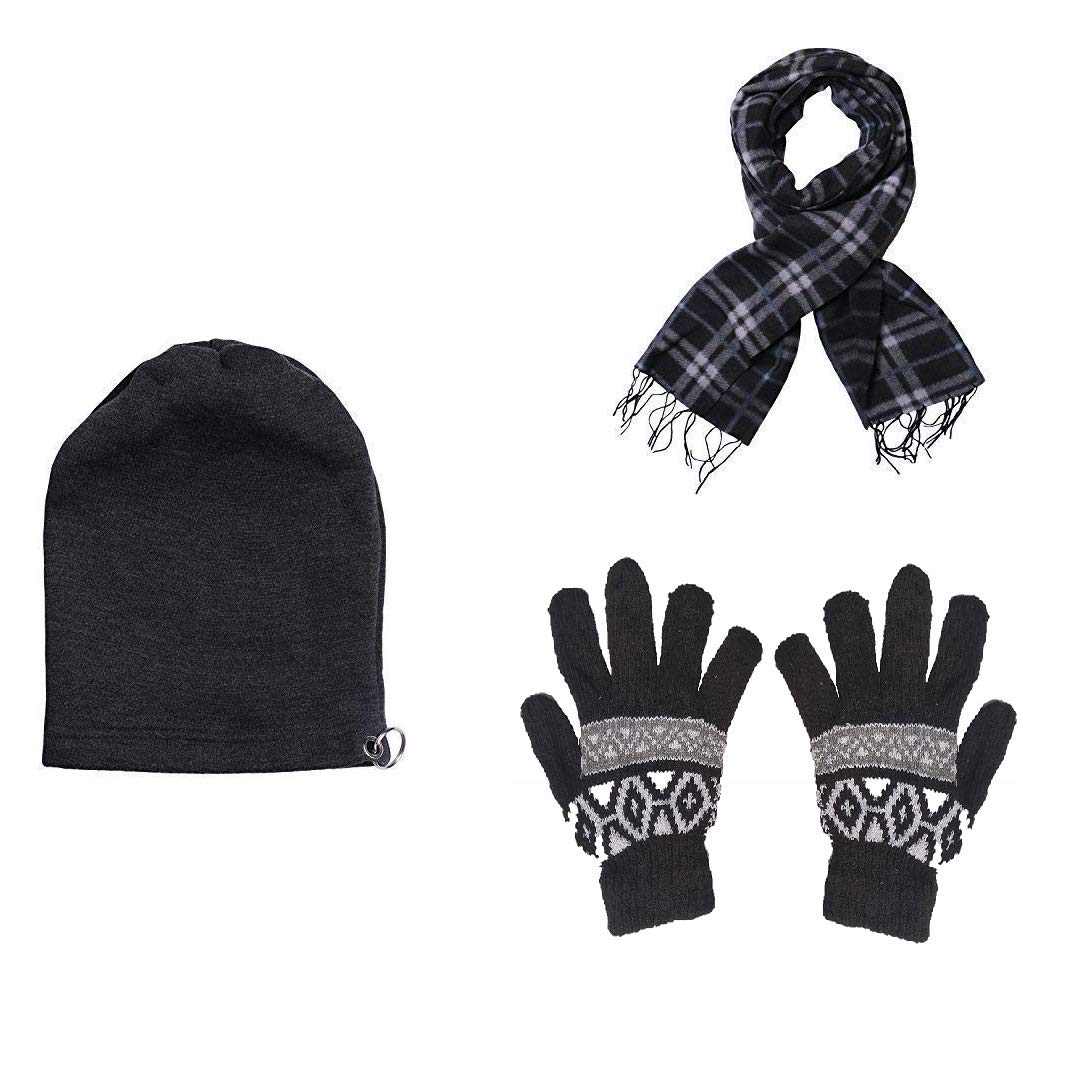 devil Men's Combo Of Winter Woollen Black Cap With Muffler And Gloves(Free size)-picture-7