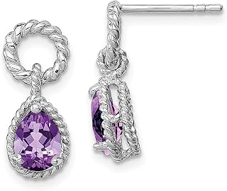 Brincos de prata esterlina 925 Ametista Roxa Pera Twisted Post Stud Brincos Drop Dangle Joias Finas Para Mulheres Presentes Para Ela, Prata esterlina Cristal Pedra, Ametista
