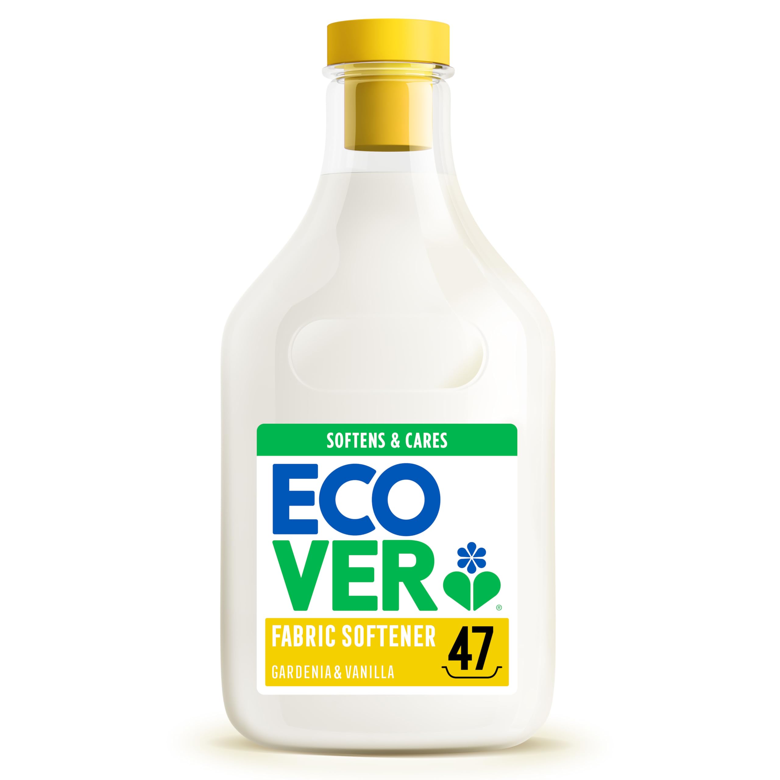 Ecover Fabric Softener, Fabric Conditioner to Soften Your Clothes, Fresh Gardenia & Vanilla Scent, 1 x 47 Washes, 1 x 1.43L