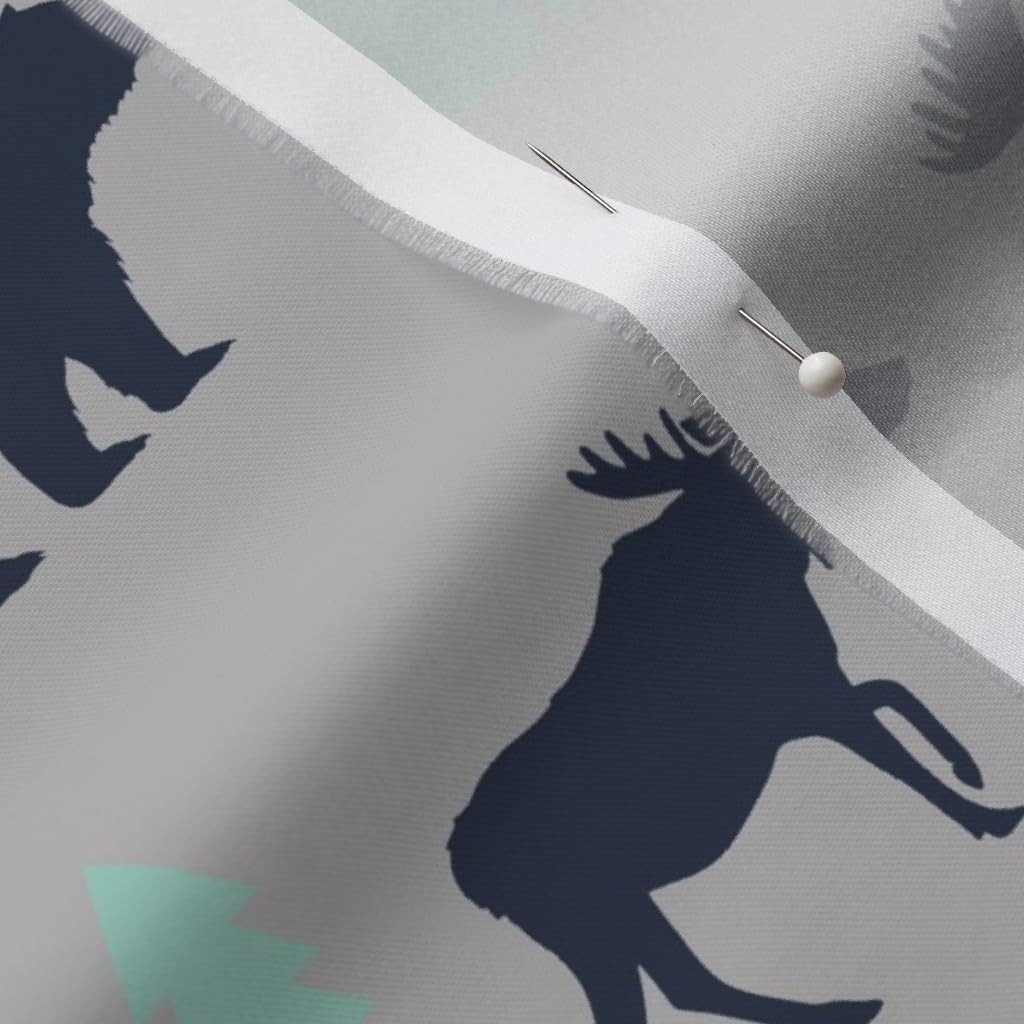 Spoonflower Fabric - Woodland Boys Mint Grey Navy Blue Bear Moose Forest Arrow Kids Nursery Printed on Organic Cotton Sateen Fabric by The Yard - Sewing Quilting Apparel Home Decor