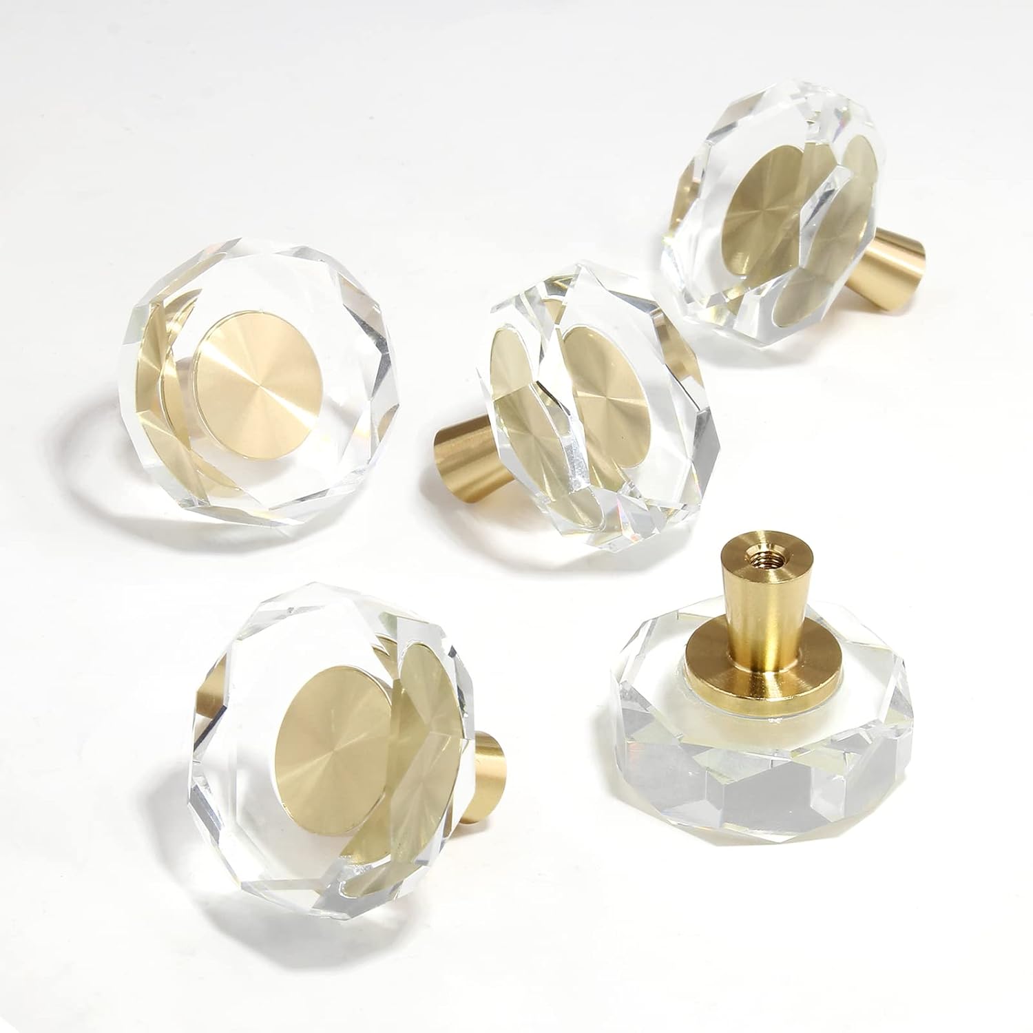 Jersvimc 6Pcs Acrylic Polygon Knobs Gold Lucite Knobs, Clear