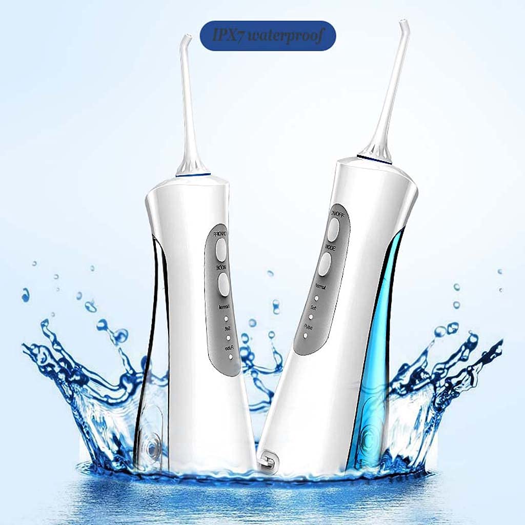 TJH Flosser de Agua inalámbrico de 3 Modos Irrigador bucal Dental, IPX7 Impermeable 170ML Flosser de Agua protable y Recargable con 6 Puntas de Chorro para el Cuidado de Viajes, hogar y Puentes
