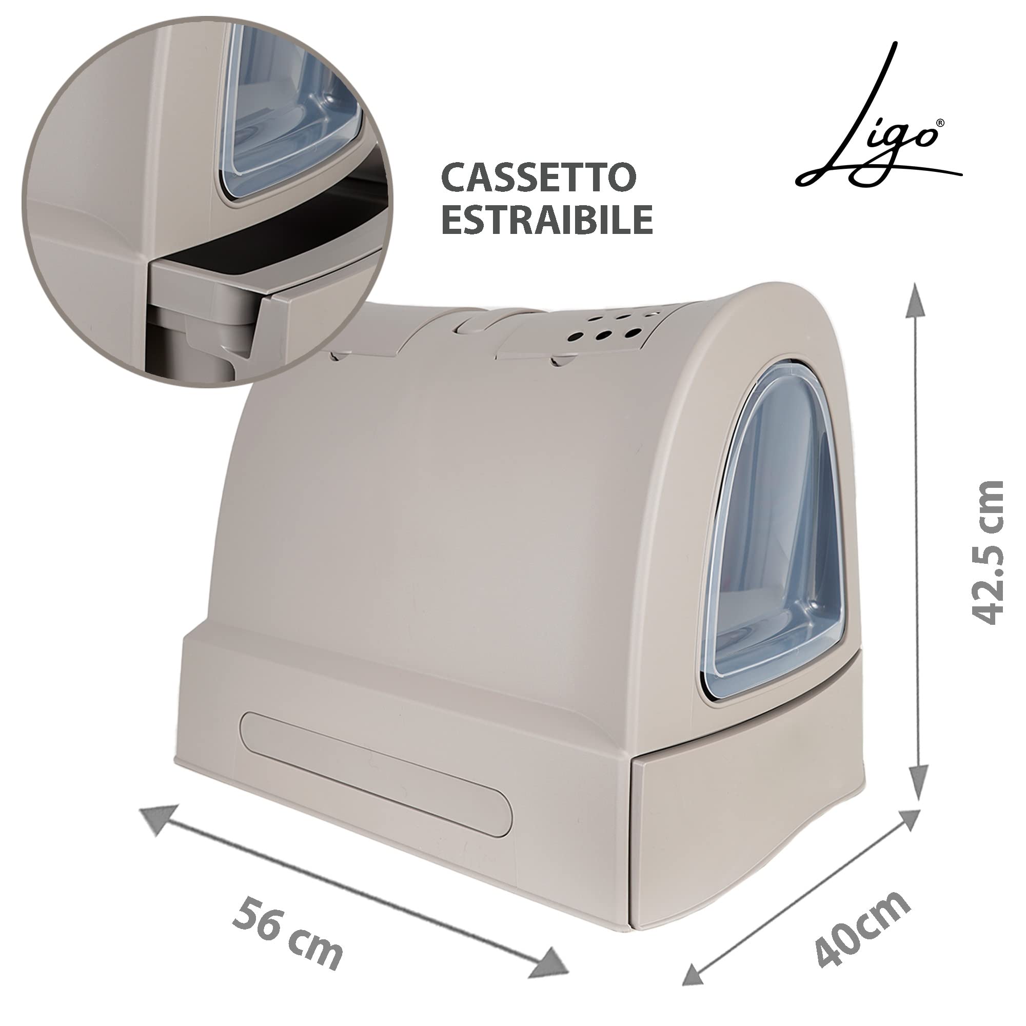 Ligo - Lettiera Gatto chiusa Lettiera per Gatti con Filtro e Paletta contenitore sabbia igienico per gatto. MODERN (GRIGIO)