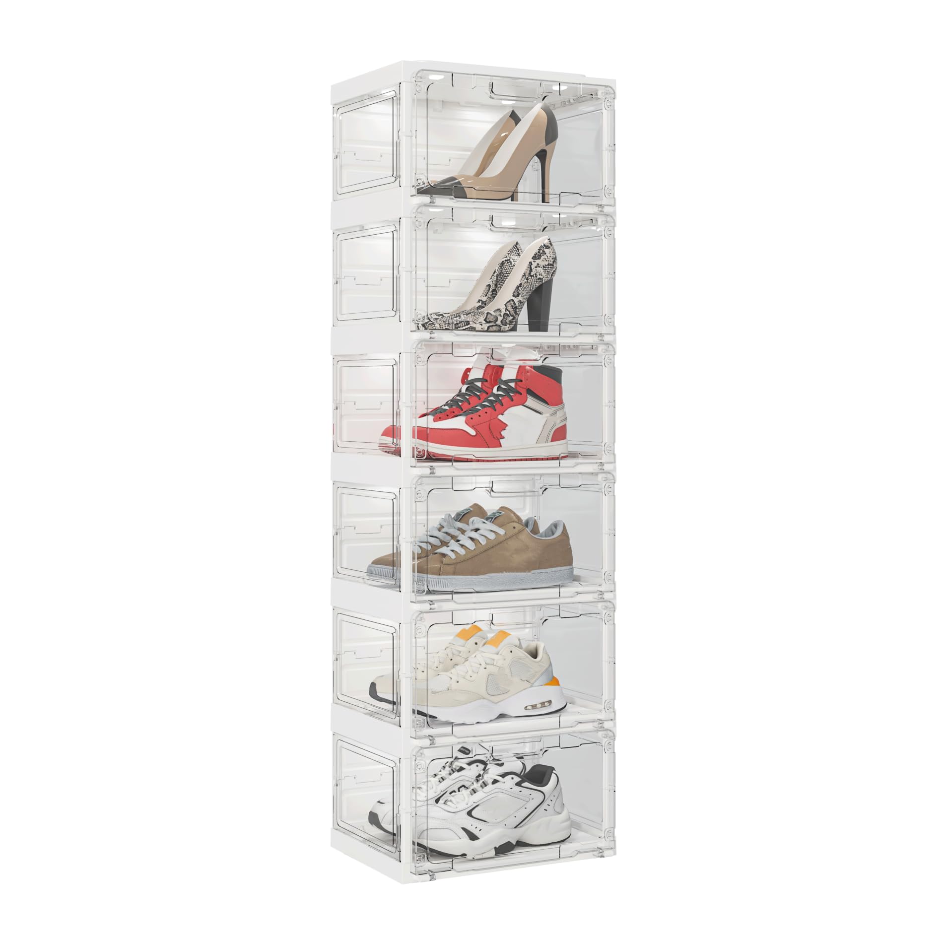 Mayi Box Led Shoe Box-Voice Control,Foldable Clear Shoe Display Cases,Stackable Sneaker Display Storage Cabinet,Led Collection Crate, Easy Access Storage Shoes Box, 1 Rows 6 Layers