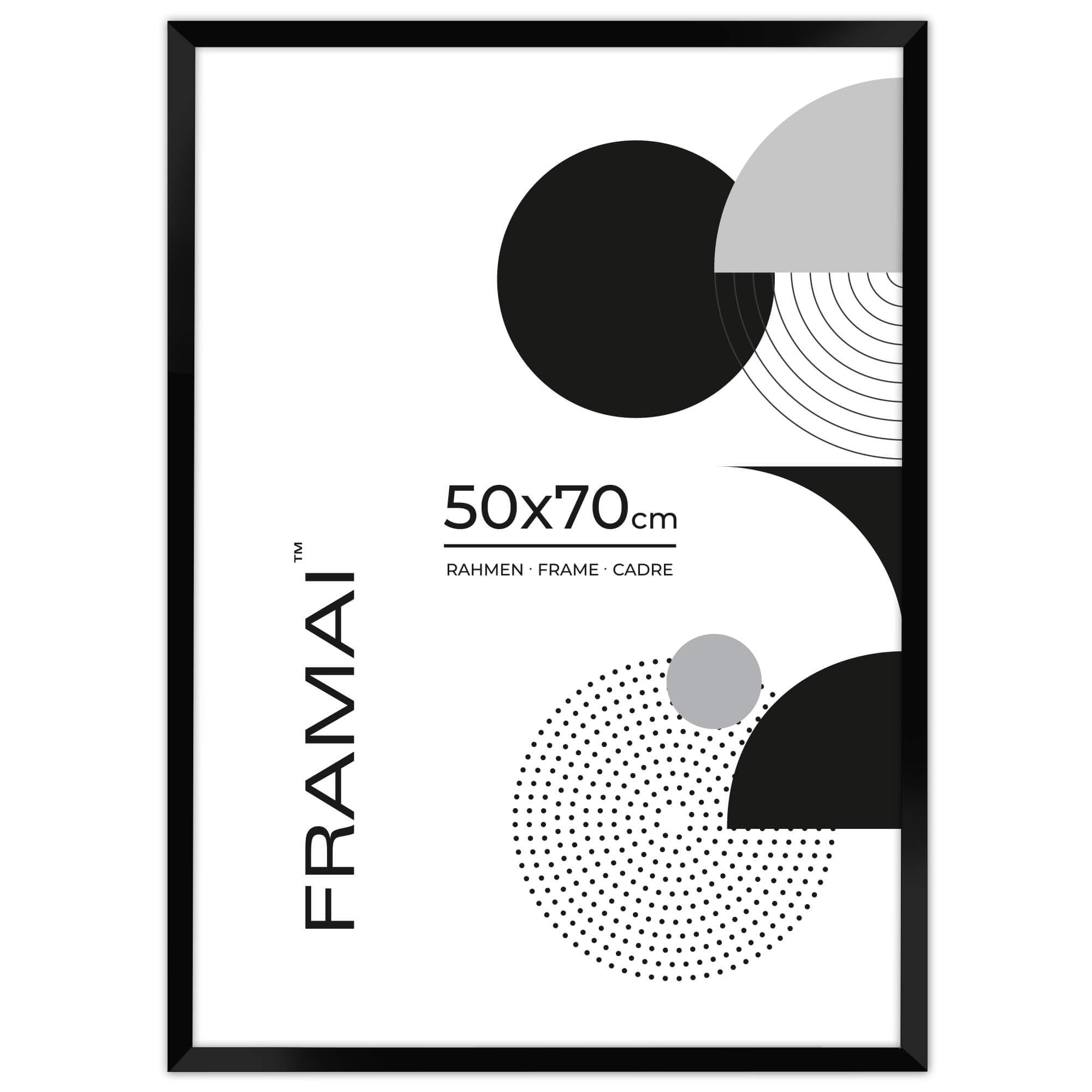 FRAMAI® Bilderrahmen 50x70 cm Schwarz MDF Umweltfreundlichem Rahmen mit Bruchsicheren Plexi, Aufhänger und Aufsteller