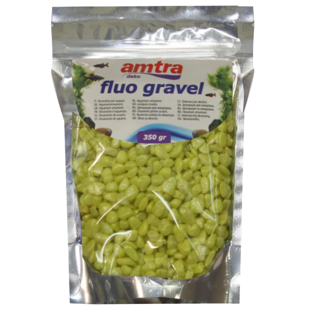 Amtra Fluo Gravel - Décoratif pour Aquarium, Gravier en céramique pour Fond d'aquarium d'eau Douce et salée, sans poussière, Jaune, 350 g