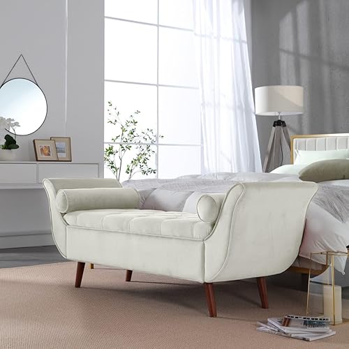 Miniatura 6 de Banco de almacenamiento de terciopelo para dormitorio al pie de la cama con 2 almohadas, banco otomán de almacenamiento tapizado con botones