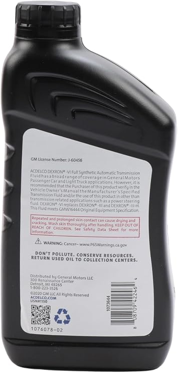 ACDelco GM Original Equipment 10-9243 (88865549) Dexron VI Full Synthetic Automatic Transmission Fluid - 1 qt