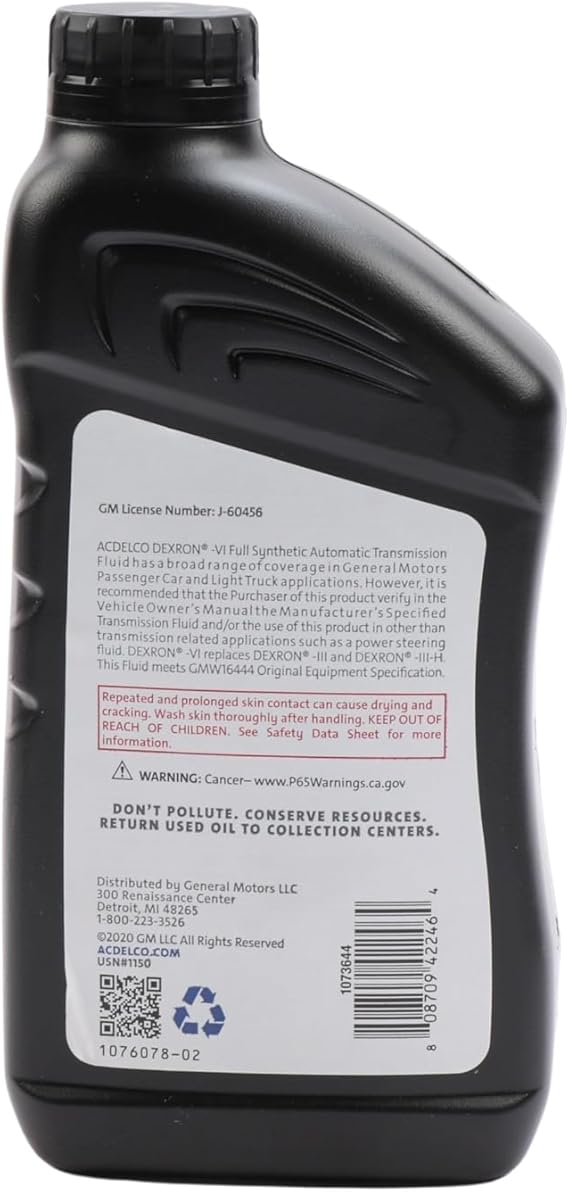 ACDelco GM Original Equipment 10-9243 (88865549) Dexron VI Full Synthetic Automatic Transmission Fluid - 1 qt