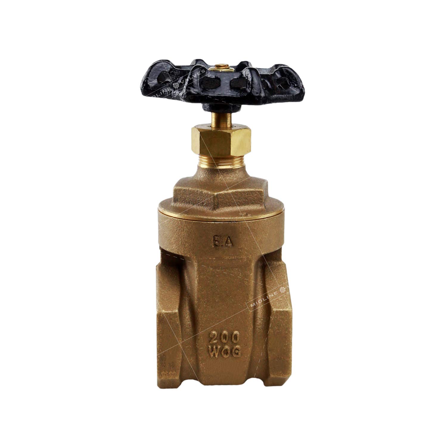 Midline Valve 429U225 Vanne de porte robuste avec poignée de roue, arrêt d'eau 7,6 cm, raccords FIP, laiton moulé