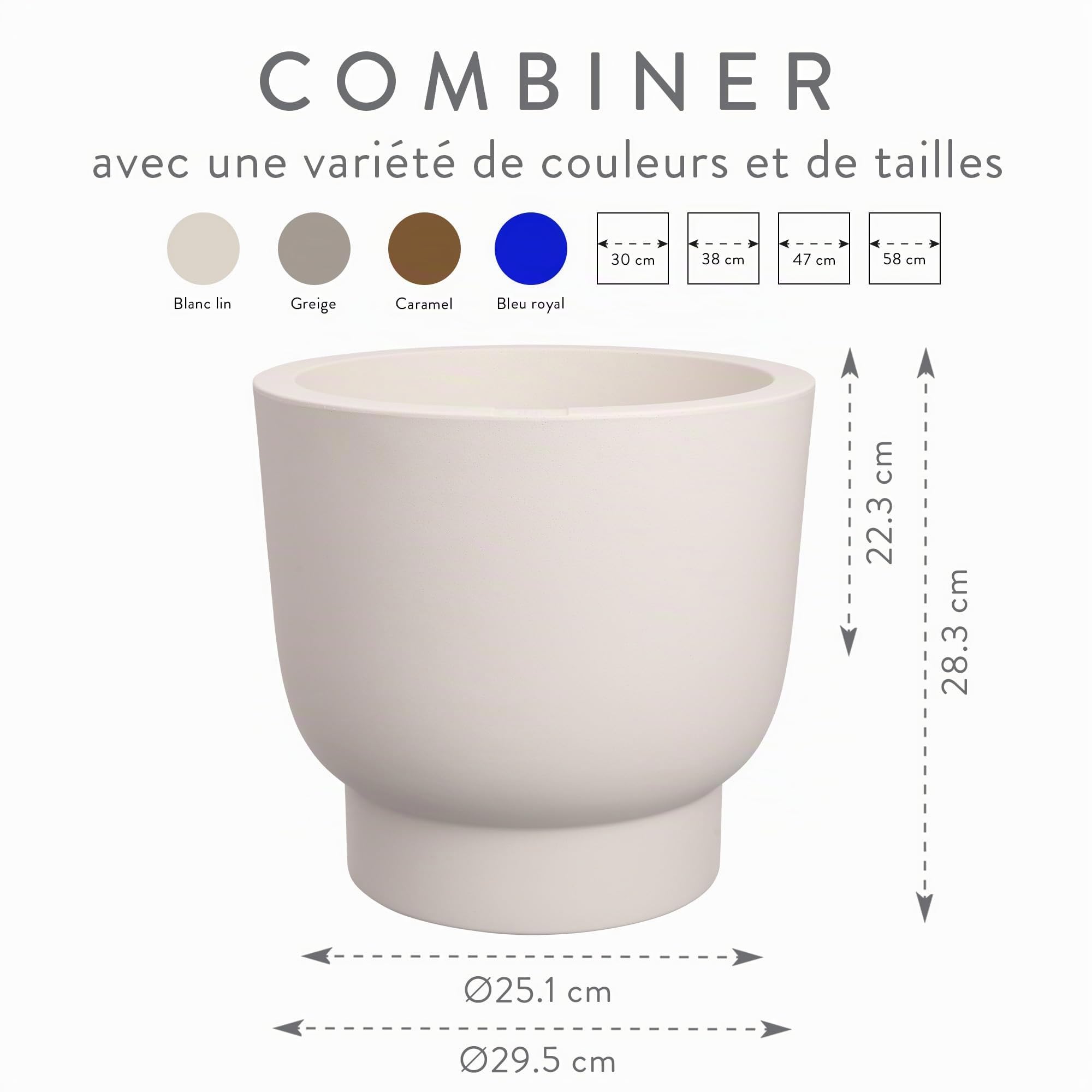 Elho Amber Grail 30cm Pot de Fleurs - Linen White | Ø 29.5 x H 28.3 cm | Adapté à l’intérieur et à l’extérieur | Plastique 100 % recyclé
