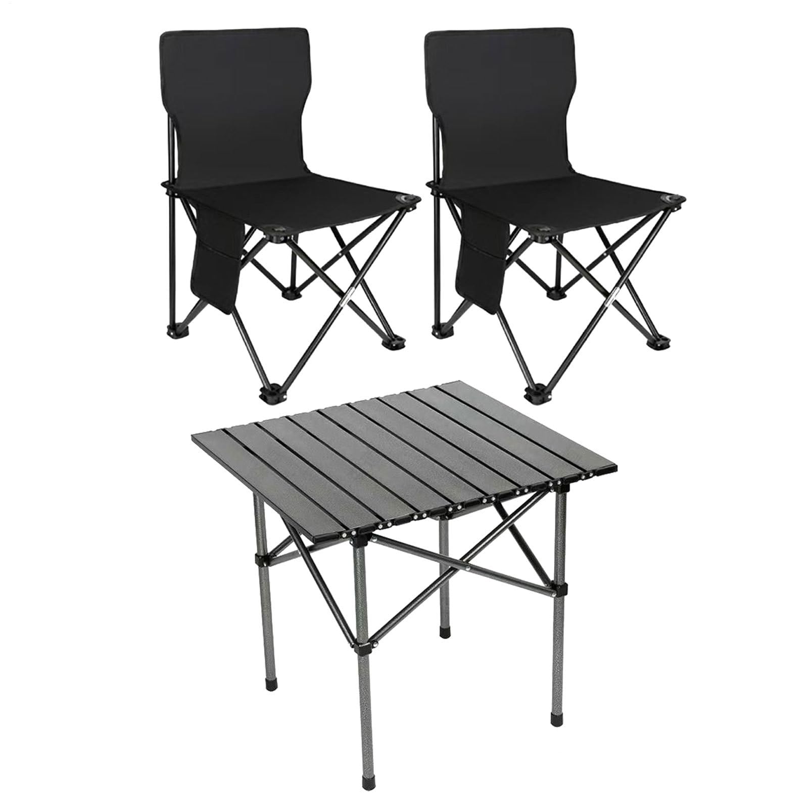 Table Camping Pliante, 3 Pièces Tables Et Chaises Extérieur, Table Pique Nique Légères Et 2 Chaises Pour La Randonnée, Chaise De Plage, Portable, étanche Pour Voyages, Plage, Pelouse, 53x51x50cm