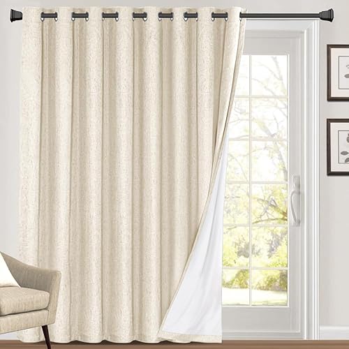 PrinceDeco Sliding Glass Door Curtain 100% Linen Blackout Curtains 84 Inches Long Extra Wide Room Darkening Privacy Window Curtain for Patio Door,100 X L84 Inch, Bleached Sand