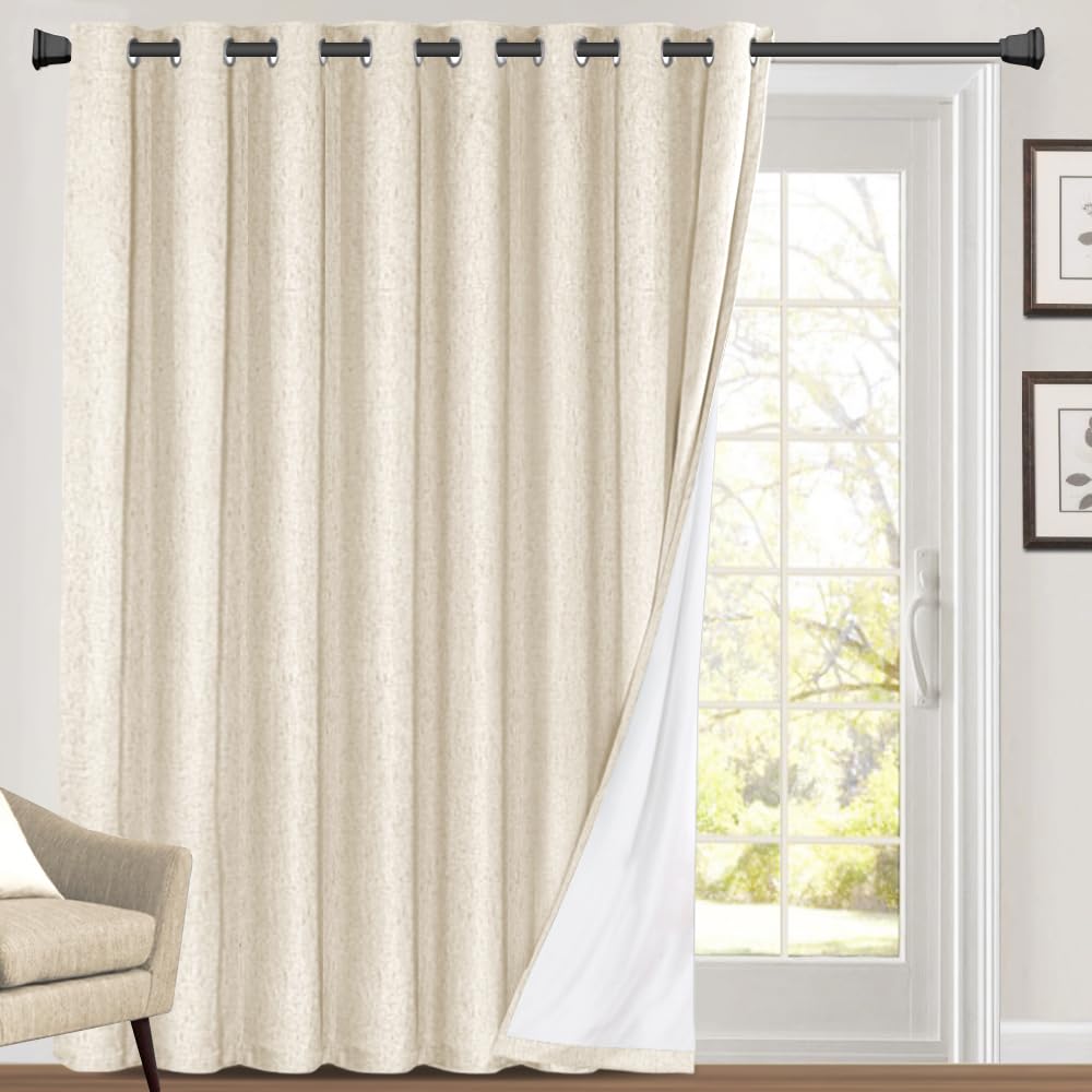 PrinceDeco 100% Blackout Curtains Linen Blackout Curtains 108 Inches Long Room Divider Curtains for Bedroom/Living Room Patio Curtains for Sliding