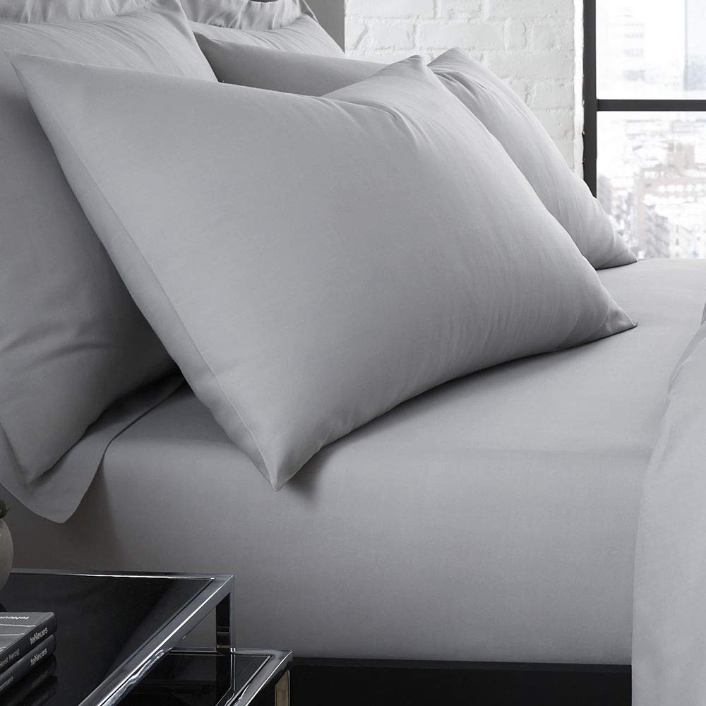 Serene Plain Dye Collection Easy Care Housewife Pillow Case, Silver, Pair