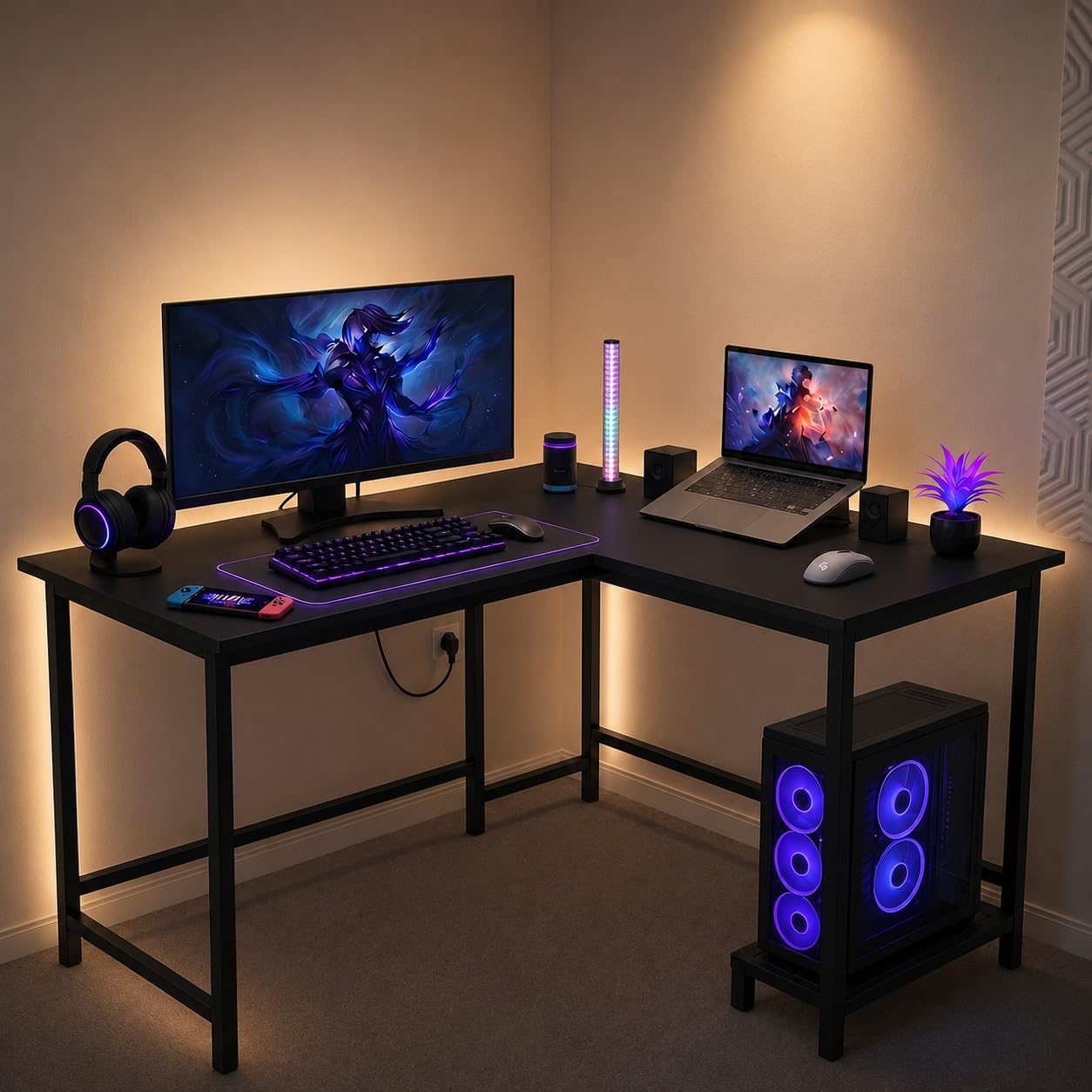 L Shaped Computer Desk for Home Office | Multi-Purpose Study Table & Gaming | Engineered Wood Corner Workstation for Laptop & PC | Space Saving Desk | Black | 130X50X75cm-image-22