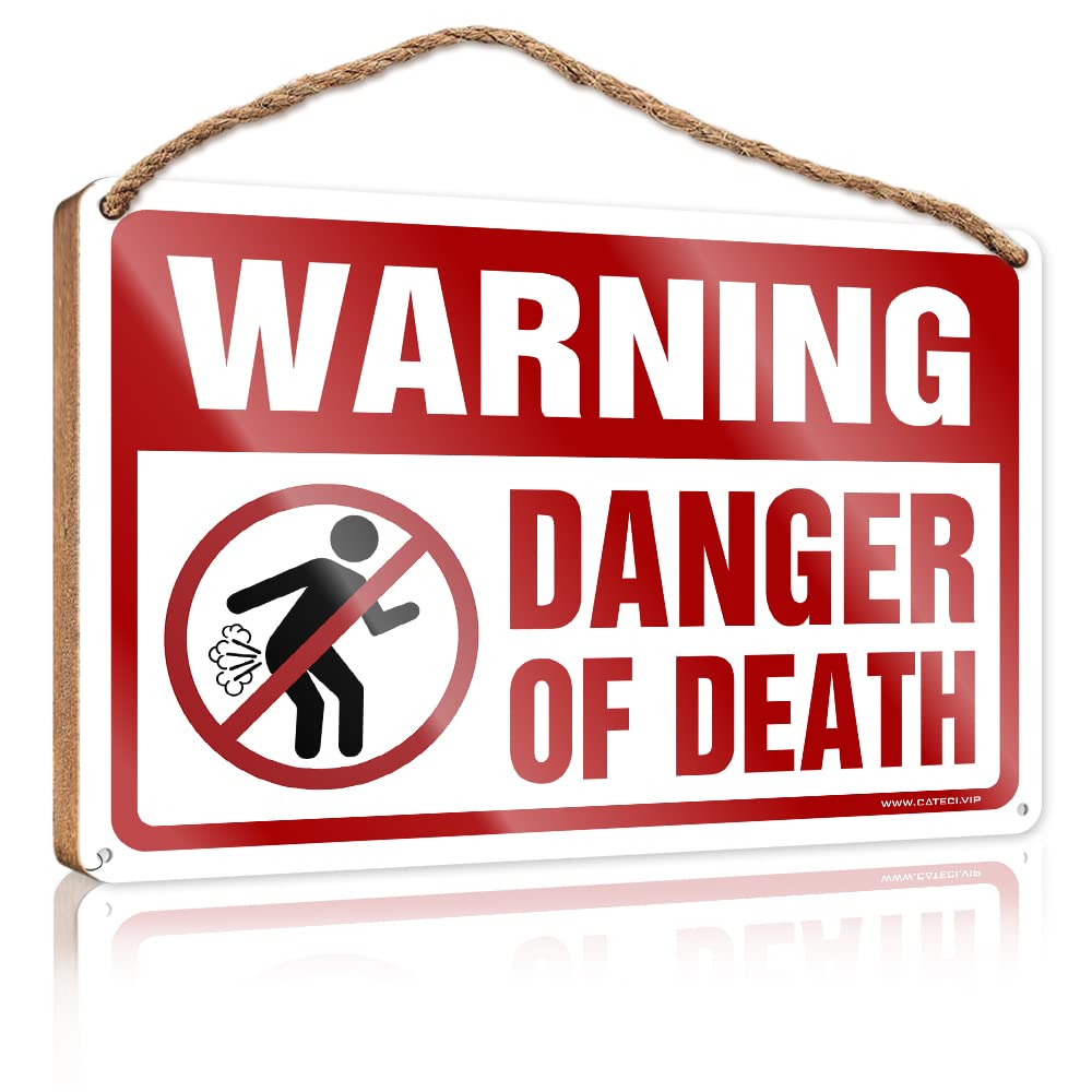 FZFN Door Decor Sign Warning Danger Of Death Wooden Sign Vintage Decor Hanging Decor Wood(15X28CM)