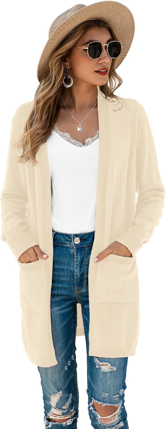 TASAMO Women's Kimono Cardigan Long Sleeve Open Front Casual Knit Sweaters Coat Oversized Soft Outwear with Pockets - Image 4