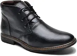 Bota Masculina Casual em Couro, com Cadarço e Zíper Lateral