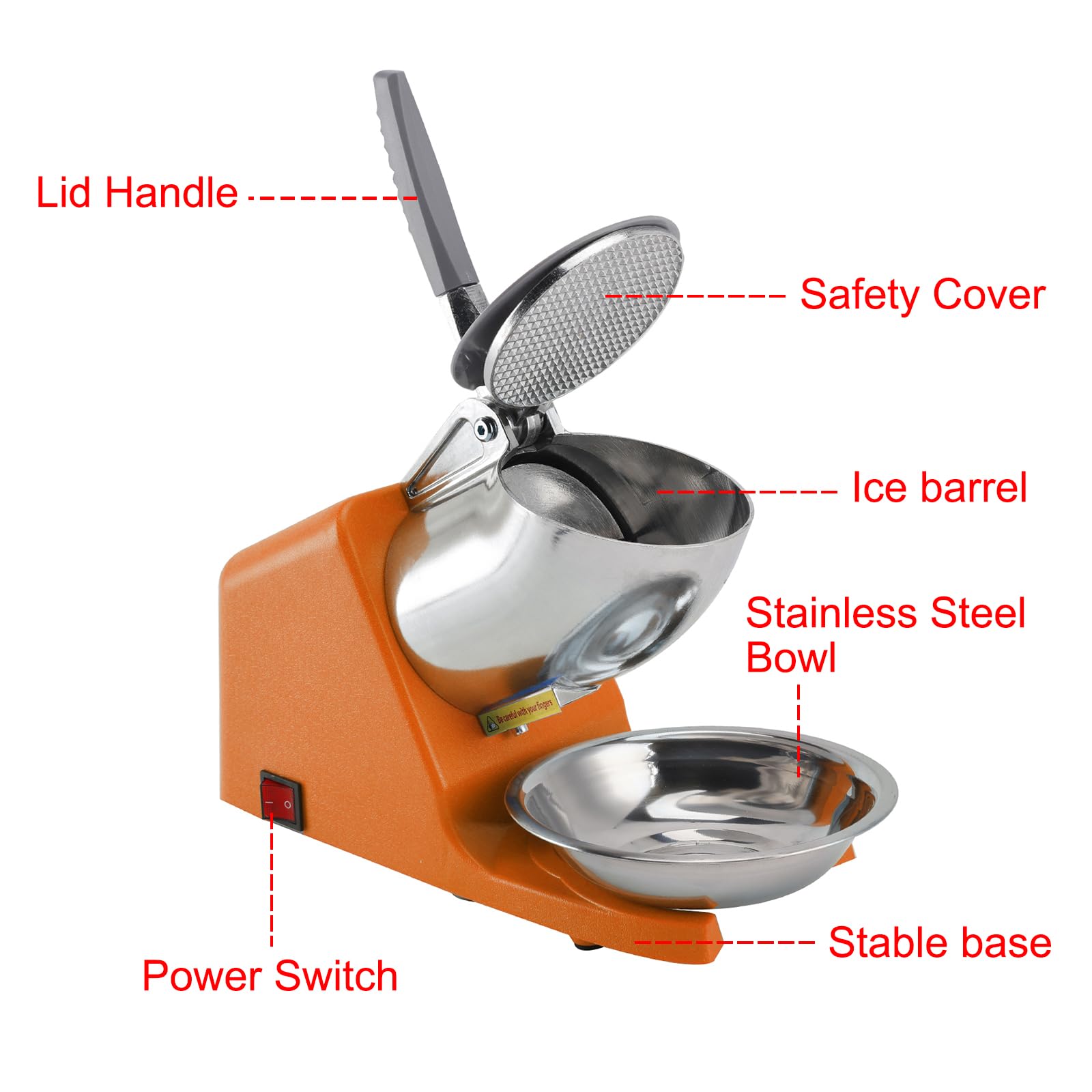Topteng Electric Ice Crusher Machine 143LBS/Hr Snow Cone Maker Ice Shaver 500W EU Plug with Splash-Proof Cover Adjustable Stainless Steel Blades Aluminum Casing for Home Kitchens Parties Bars Cafes
