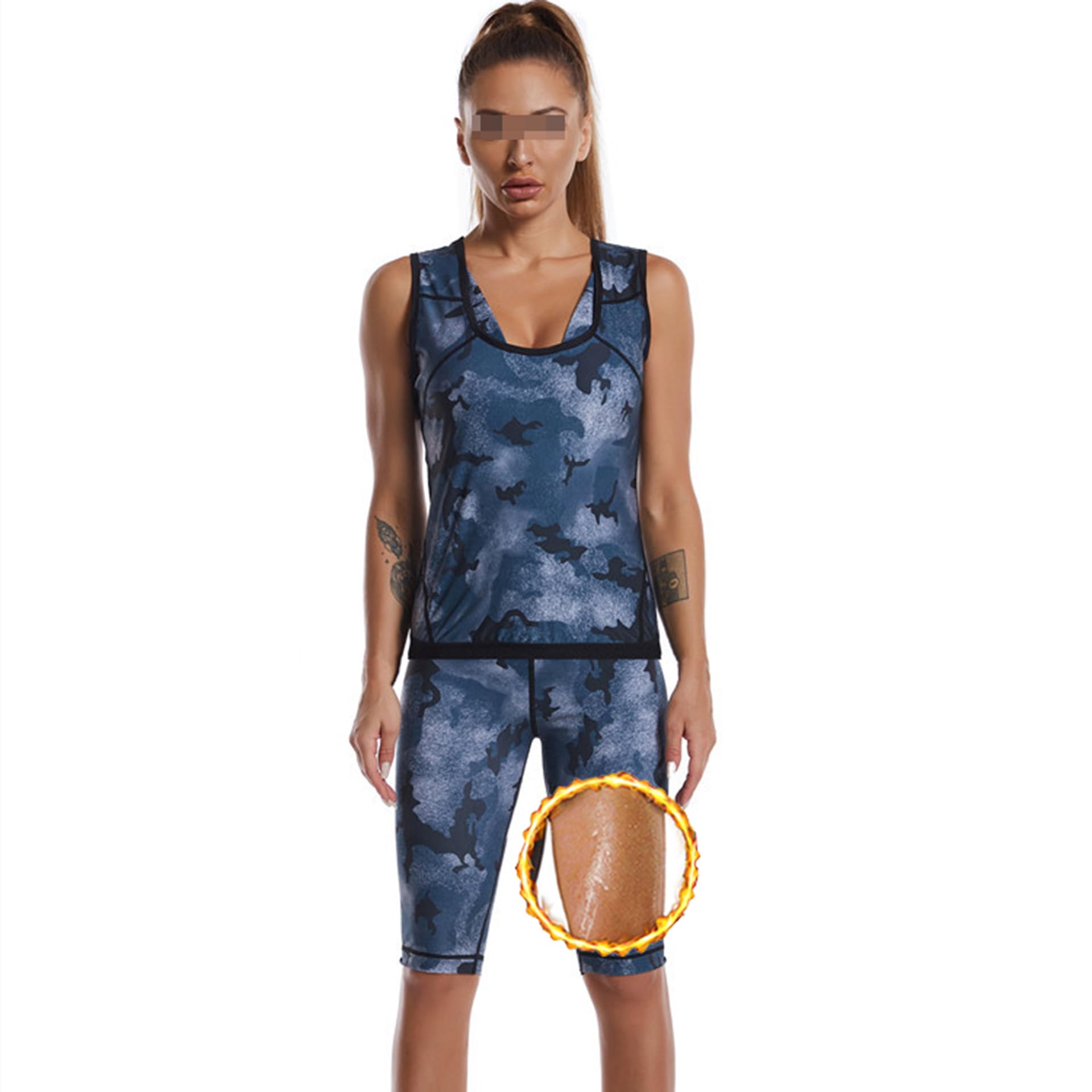 Vêtement De Sudation Femme, Combinaison Sudation Femme, Sudation Femme Amincissante, Ensemble De Sudation Femme(Gilet De Sudation + Short De Sudation) pour Fitness Jogging Yoga