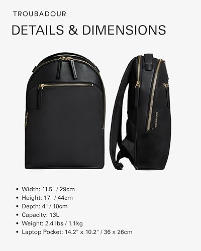 Miniatura 5 de Troubadour Ember Backpack - Mochila multiusos de lujo, hecha de materiales ligeros, impermeables, veganos, Ember Negro, Mochilas de viaje