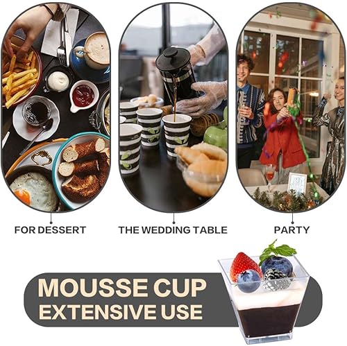 Miniatura 4 de Oomcu Paquete de 100 vasos pequeños cuadrados de plástico transparente para postre de 2 onzas, mini vasos desechables para helado, yogur, pudín,