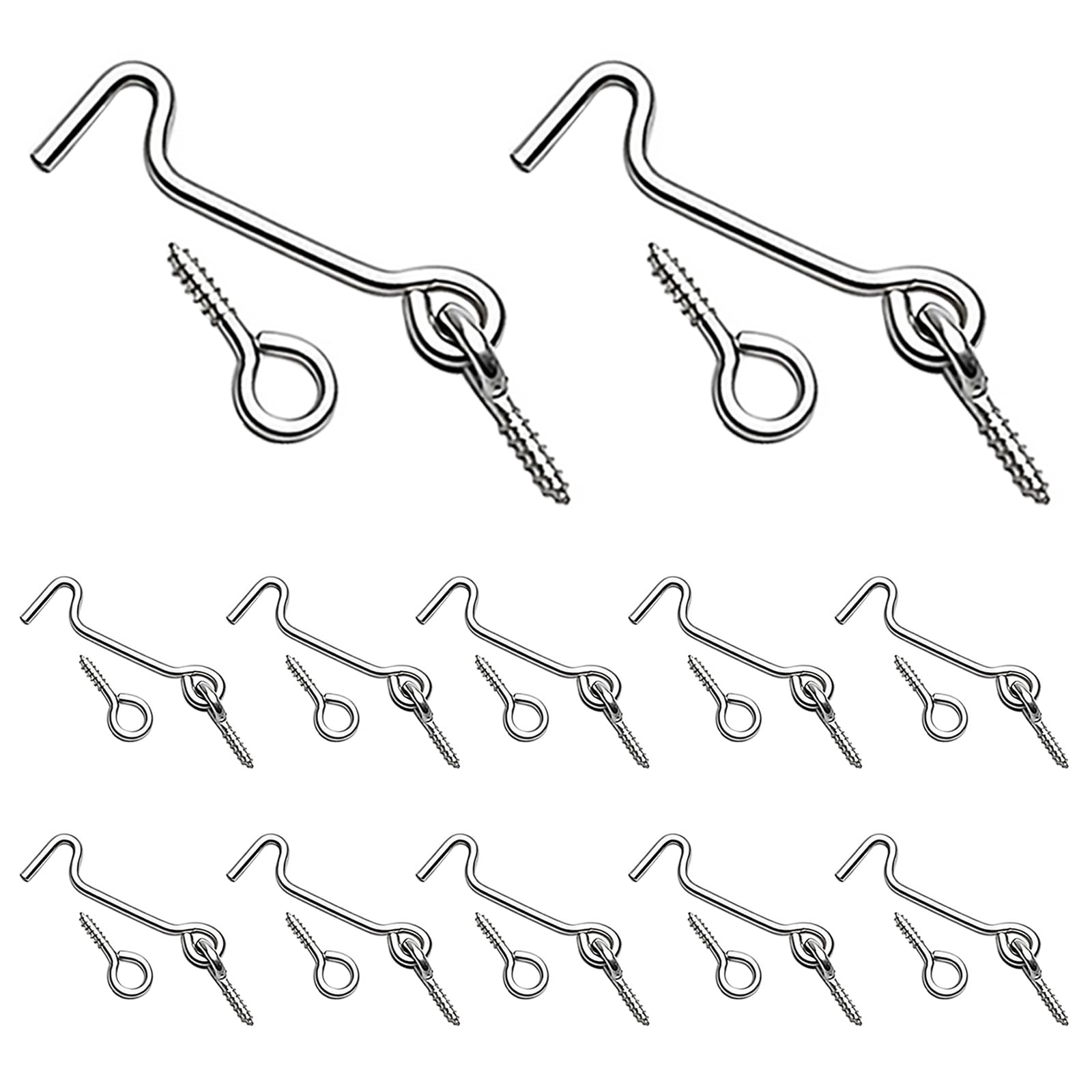 KIPTVO 12PCS Iron Cabin Hook and Eye Latch, 2 Inch Small Gate Hook and Eye with Screw Eyes, Swivel Latch Hook for Wood Gate, Door, Window, Cabinet, Heavy Duty Gate Hook and Eye Latch for Secure Hold