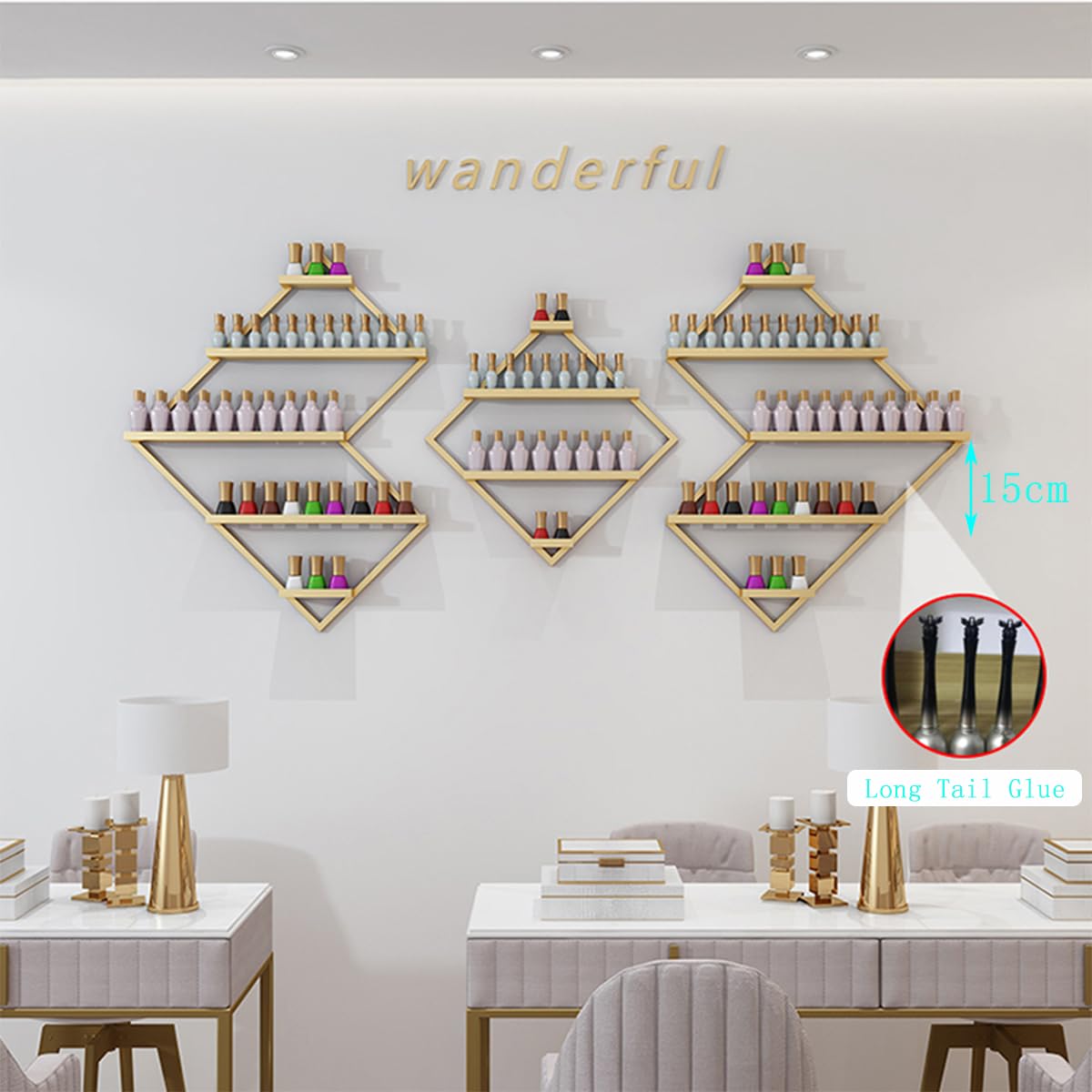 Expositor Poligonal para Esmaltes De Uñas, De Metal, para Pared, para Perfumes Y Aceites Esenciales, Ideal para El Hogar, SPA, Salón De Uñas, Tienda, Dorado（Gold）