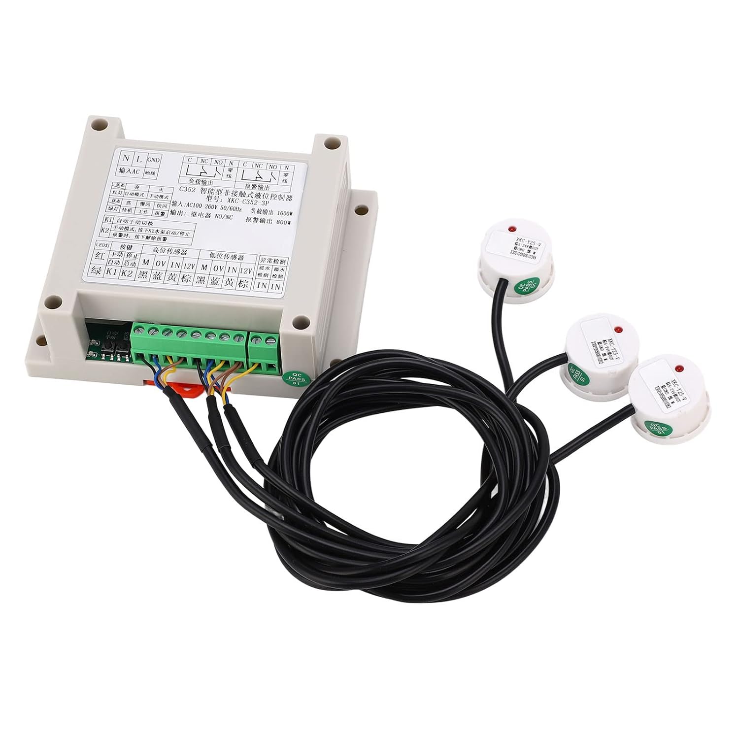 Automatic Water Level Controller Non Contact Liquid Sensor System with Intelligent Pump Control Relay AC100 260V Liquid Level Switch for Tank Well Pumping (Model C352 3P)