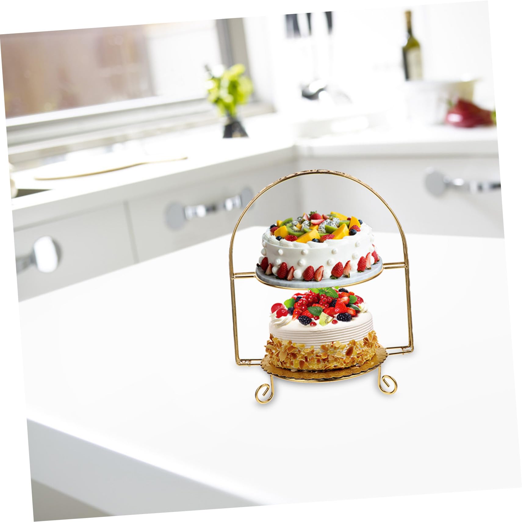 Supporto per Torte in Ferro a 2 Livelli Alzatina Dorata per Esposizione Dolci Matrimonio Festa Elegante