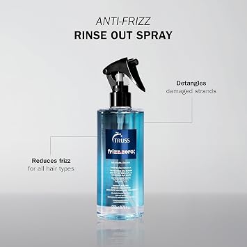 TRUSS Frizz Zero Liquid Hair Mask Spray, Cuticle Sealing, 8.79 oz | Anti-frizz hair treatment spray detangles and brightens damaged strands, providing intense shine.