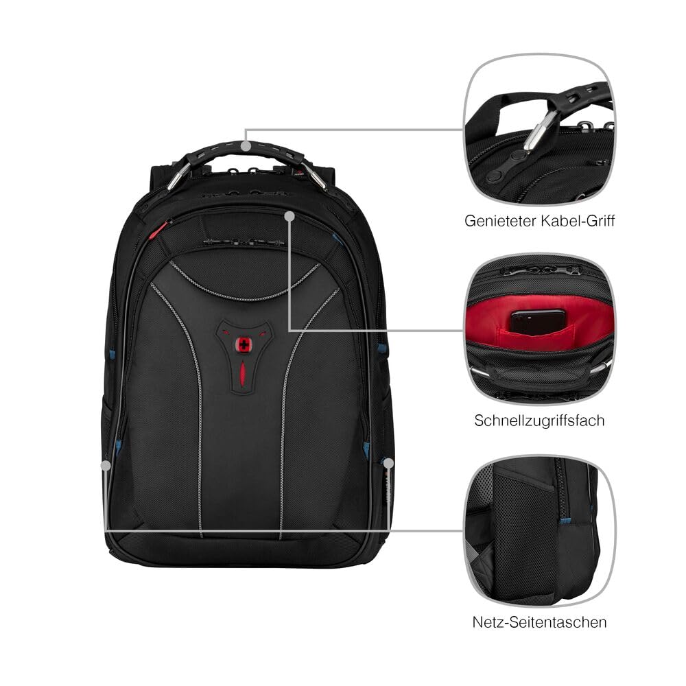 WENGER Carbon Rucksack, Notebook, Organizer, Kofferriemen, Damen Herren, Büro Business Uni, Schwarz