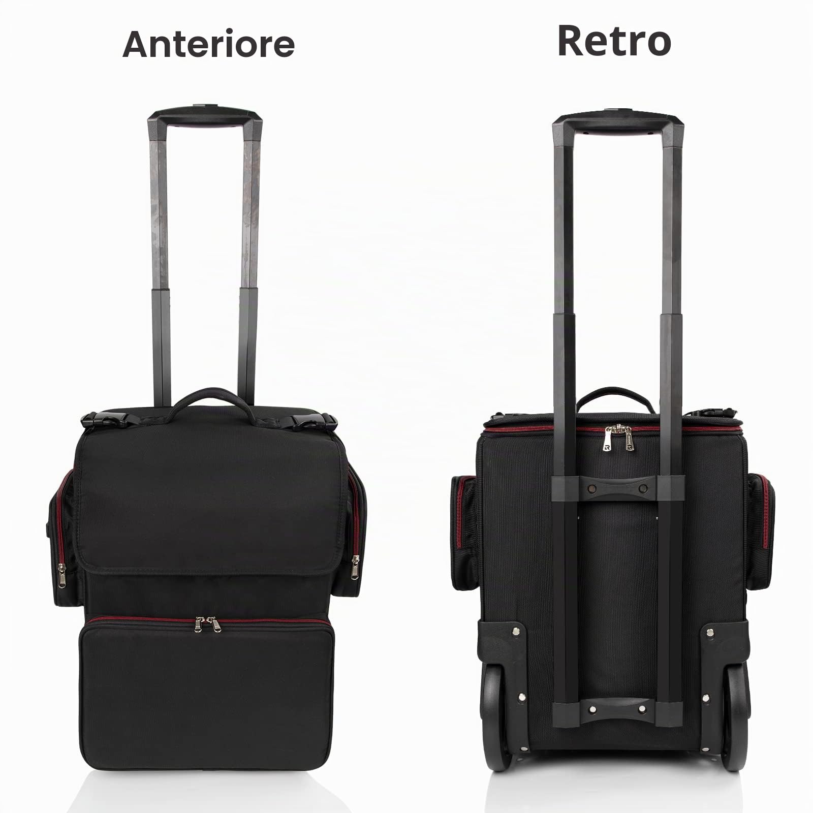 Grande valigetta cosmetica, custodia cosmetica per parrucchiere, borsa organizer per parrucchiere, isolamento termico, anti-scottatura, trolley con ruote, 1 trolley, Trolley per cosmetici extra grande