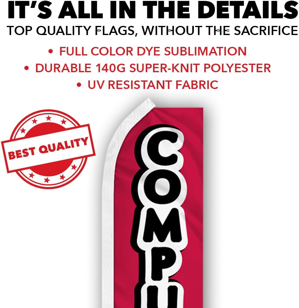 Infinity Republic Computer Repair Swooper Flag - 30" x 138" Red Business Advertising Flag