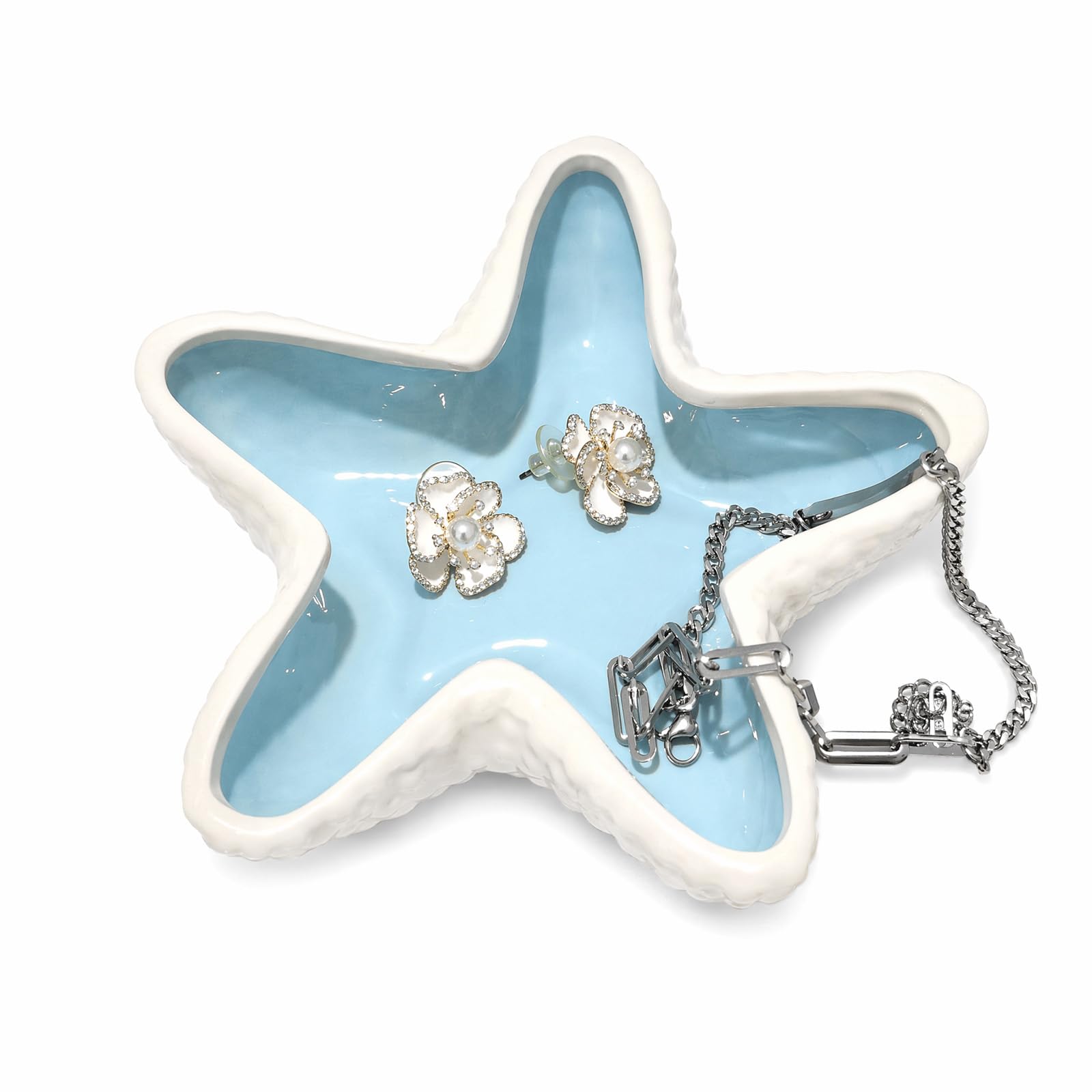 Cheewing Ceramic Starfish Trinket Dish, Jewellery Dish for Rings Earrings